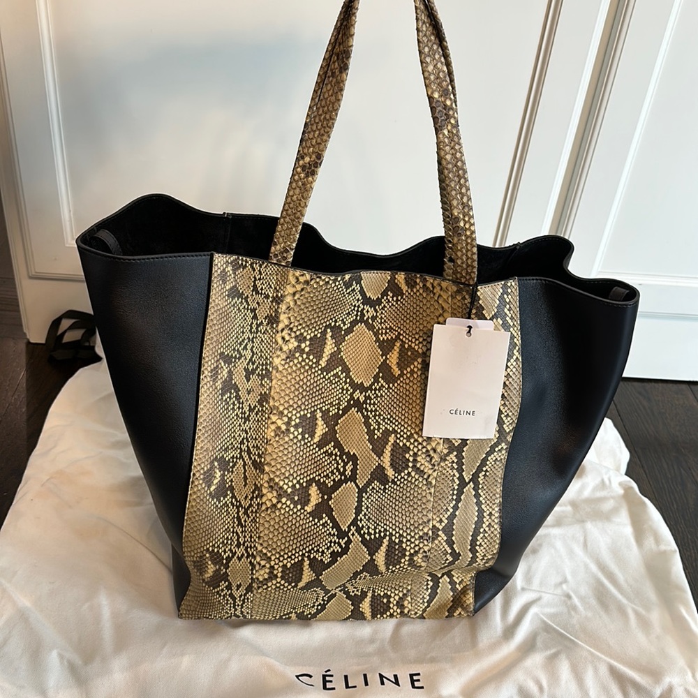 Celine Medium Phantom Leather & Python Cabas Bag